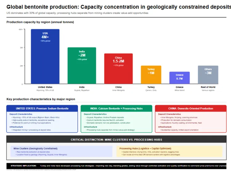 Bentonite Production Capacity Distributed Across Leading Mining And Processing Regions Bentonite Production Capacity Distributed Across Leading Mining And Processing Regions