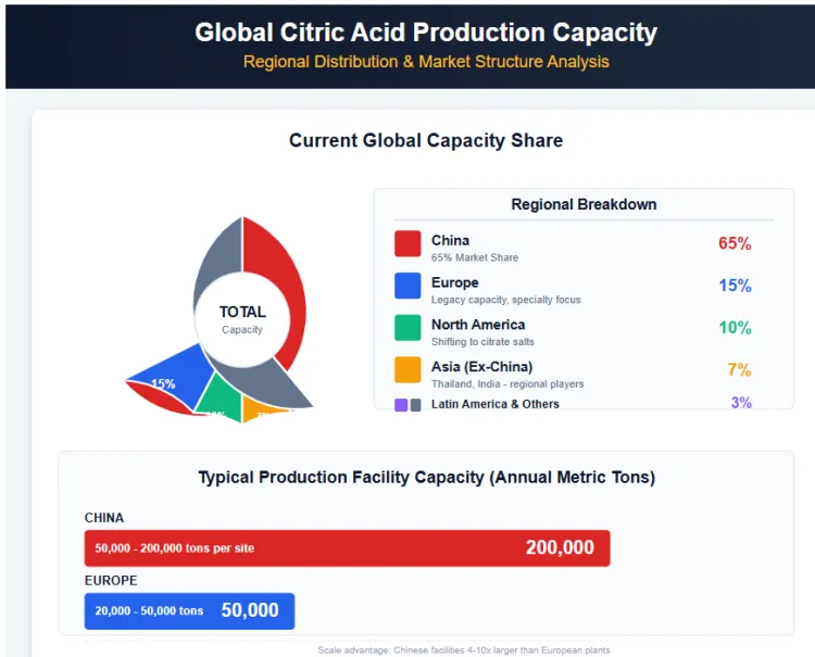 Global Citric Acid Production Capacity Distributed Across Regions